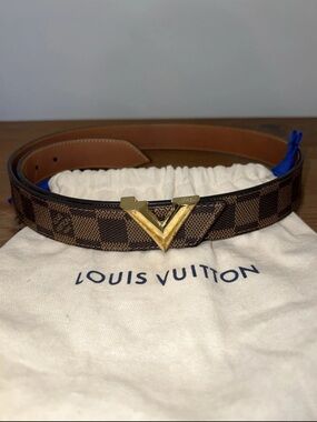 Louis Vuitton Brown Damier Ébène V Buckle Belt with Gold Hardware